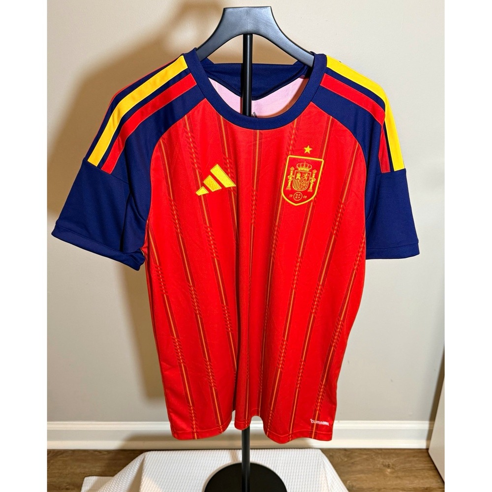 Adidas Spain National Team Soccer Jersey Red Blue Yellow JN4390 Mens Size L NEW